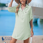 R. Ꮮаᴜгеn Vestido Camisero a Rayas Clásico