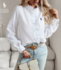 Blusa R. Lauren con Volantes – Estructura Suave y Clásico Botón