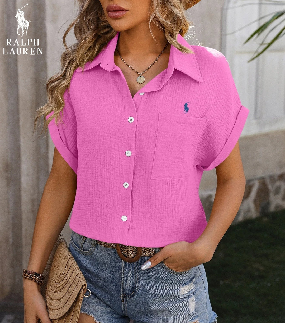 Camisa de Manga Corta R. Lauren con Bolsillo en el Pecho – Corte Aireado