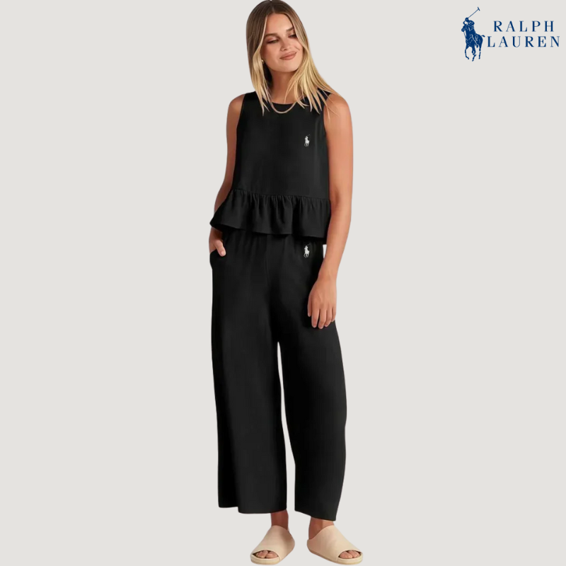 R. Lauren Conjunto de Dos Piezas con Tirantes Volantes + Sombrero de Sol Gratis – Compra 1, Lleva 2