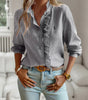 R. Ꮮаᴜгеn Camisa de Botones con Volantes – Ajuste Suave y Texturizado