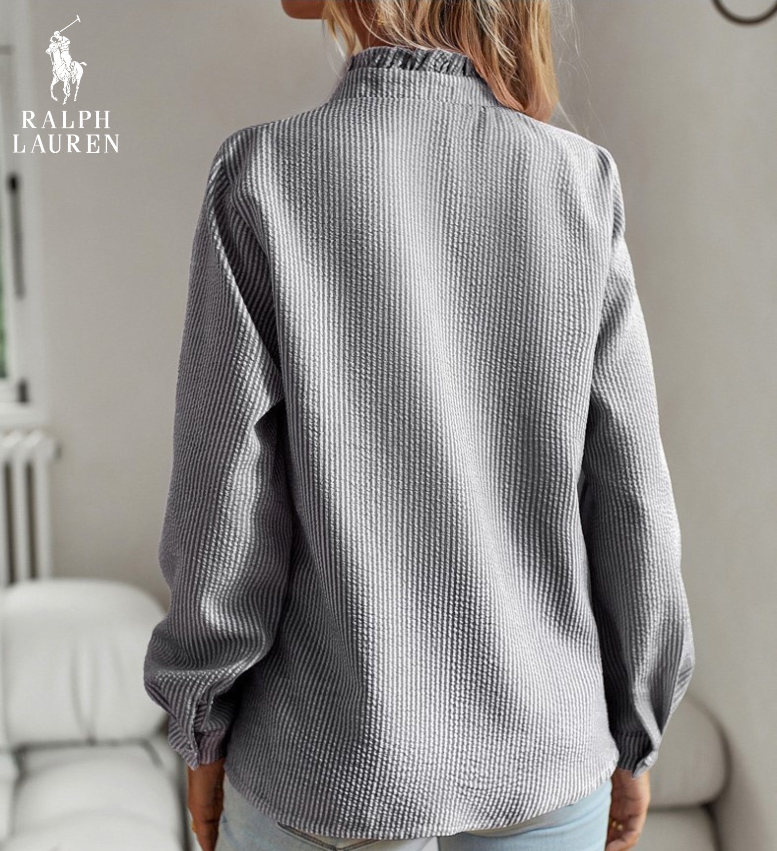 Blusa R. Lauren con Volantes – Estructura Suave y Clásico Botón