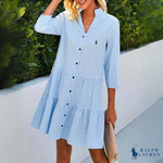 Vestido de Verano Chemise Gingham con Escote en V y Botones de R. Ꮮаᴜгеn + Sombrero de Sol R. Ꮮаᴜгеn Gratis
