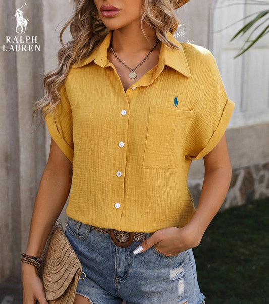 Camisa de Manga Corta R. Lauren con Bolsillo en el Pecho – Corte Aireado