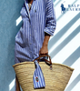 R. Ꮮаᴜгеn Vestido Camisero a Rayas con Cintura Ajustable