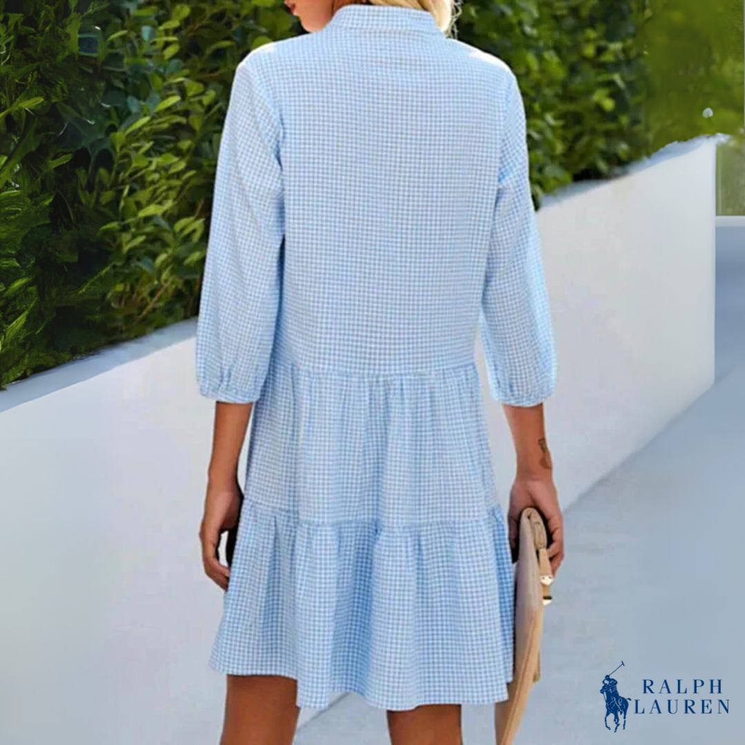 Vestido de Verano Chemise Gingham con Escote en V y Botones de R. Ꮮаᴜгеn + Sombrero de Sol R. Ꮮаᴜгеn Gratis