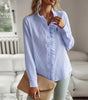 R. Ꮮаᴜгеn Camisa de Botones con Volantes – Ajuste Suave y Texturizado