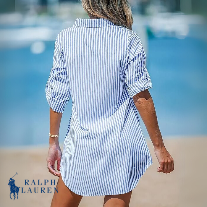 R. Ꮮаᴜгеn Vestido Camisero a Rayas Clásico
