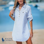 R. Ꮮаᴜгеn Vestido Camisero a Rayas Clásico
