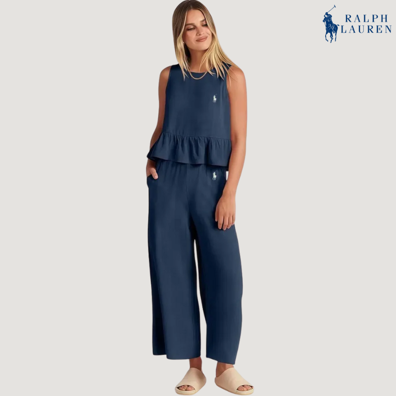 R. Lauren Conjunto de Dos Piezas con Tirantes Volantes + Sombrero de Sol Gratis – Compra 1, Lleva 2
