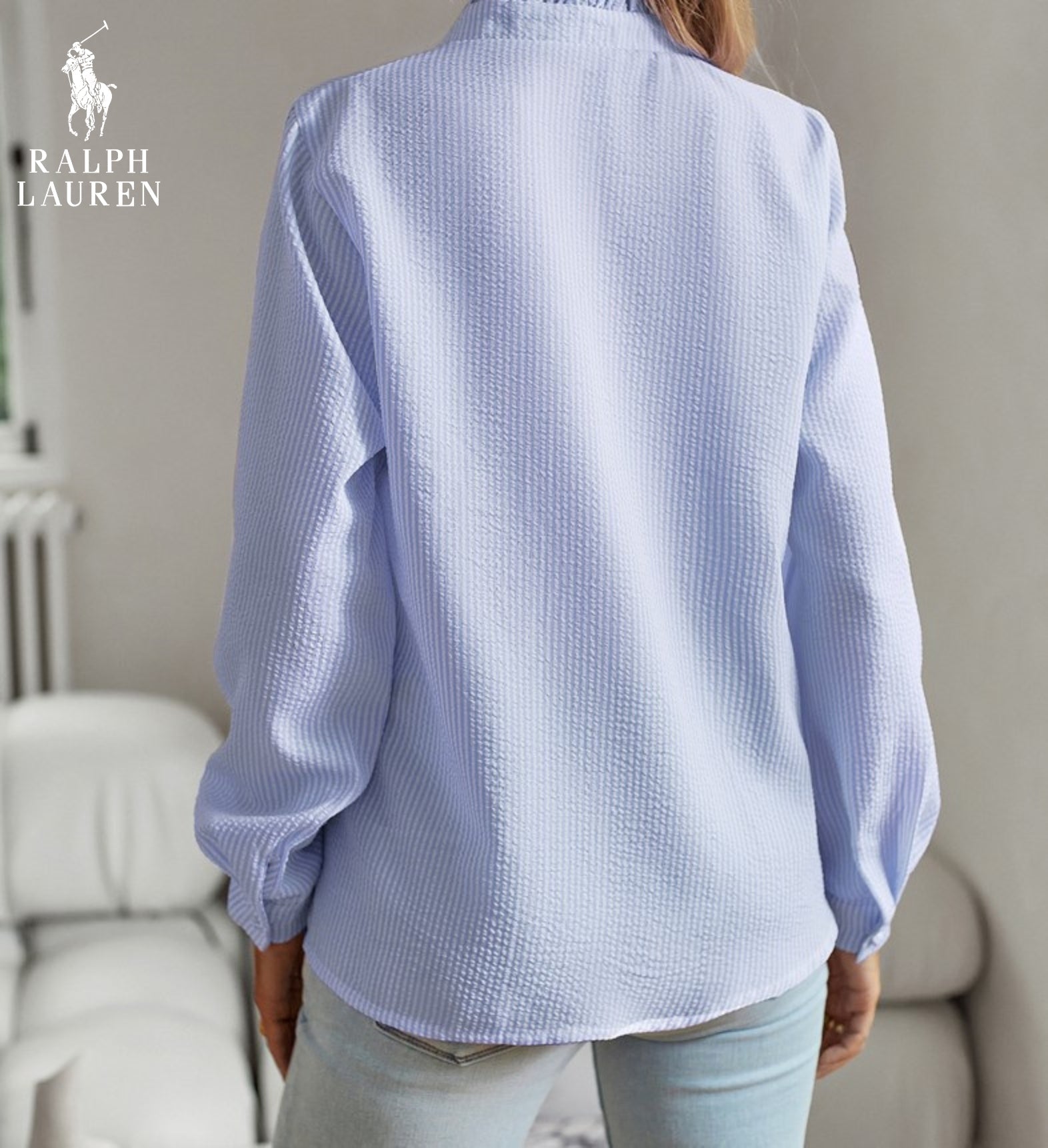 Blusa R. Lauren con Volantes – Estructura Suave y Clásico Botón