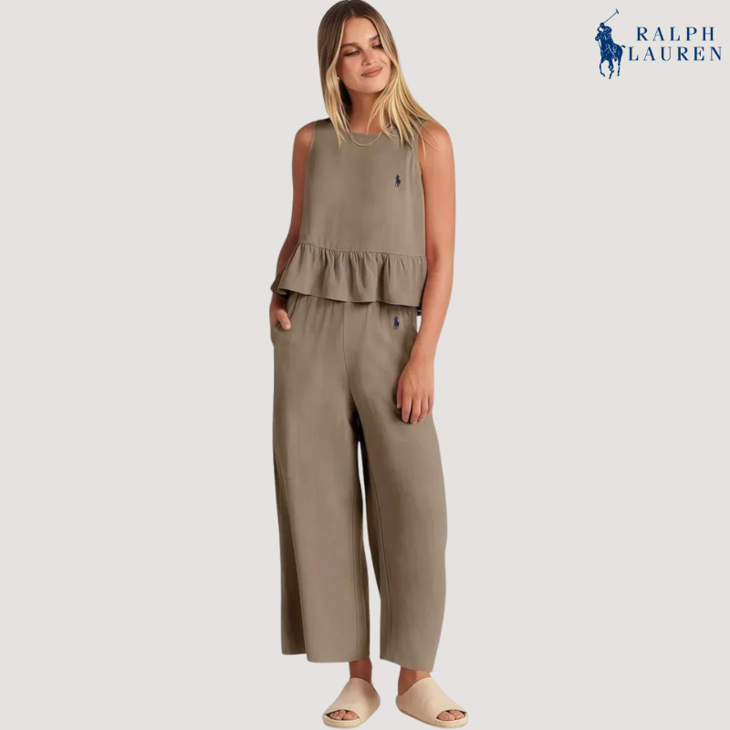 R. Lauren Conjunto de Dos Piezas con Tirantes Volantes + Sombrero de Sol Gratis – Compra 1, Lleva 2