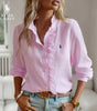 R. Ꮮаᴜгеn Camisa de Botones con Volantes – Ajuste Suave y Texturizado