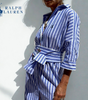 R. Ꮮаᴜгеn Vestido Camisero a Rayas con Cintura Ajustable