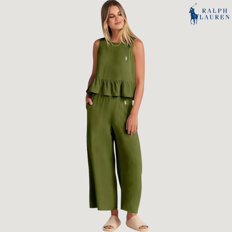 R. Lauren Conjunto de Dos Piezas con Tirantes Volantes + Sombrero de Sol Gratis – Compra 1, Lleva 2