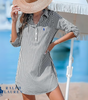 R. Ꮮаᴜгеn Vestido Camisero a Rayas Clásico