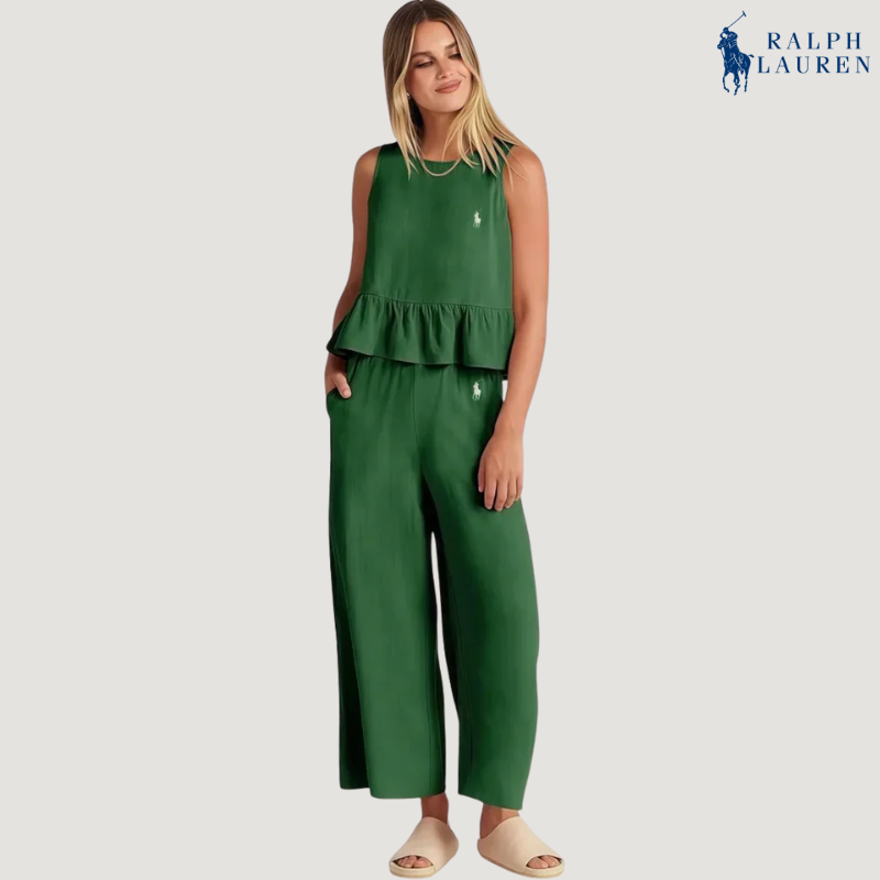 R. Lauren Conjunto de Dos Piezas con Tirantes Volantes + Sombrero de Sol Gratis – Compra 1, Lleva 2