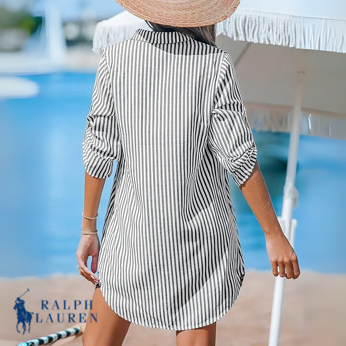 R. Ꮮаᴜгеn Vestido Camisero a Rayas Clásico