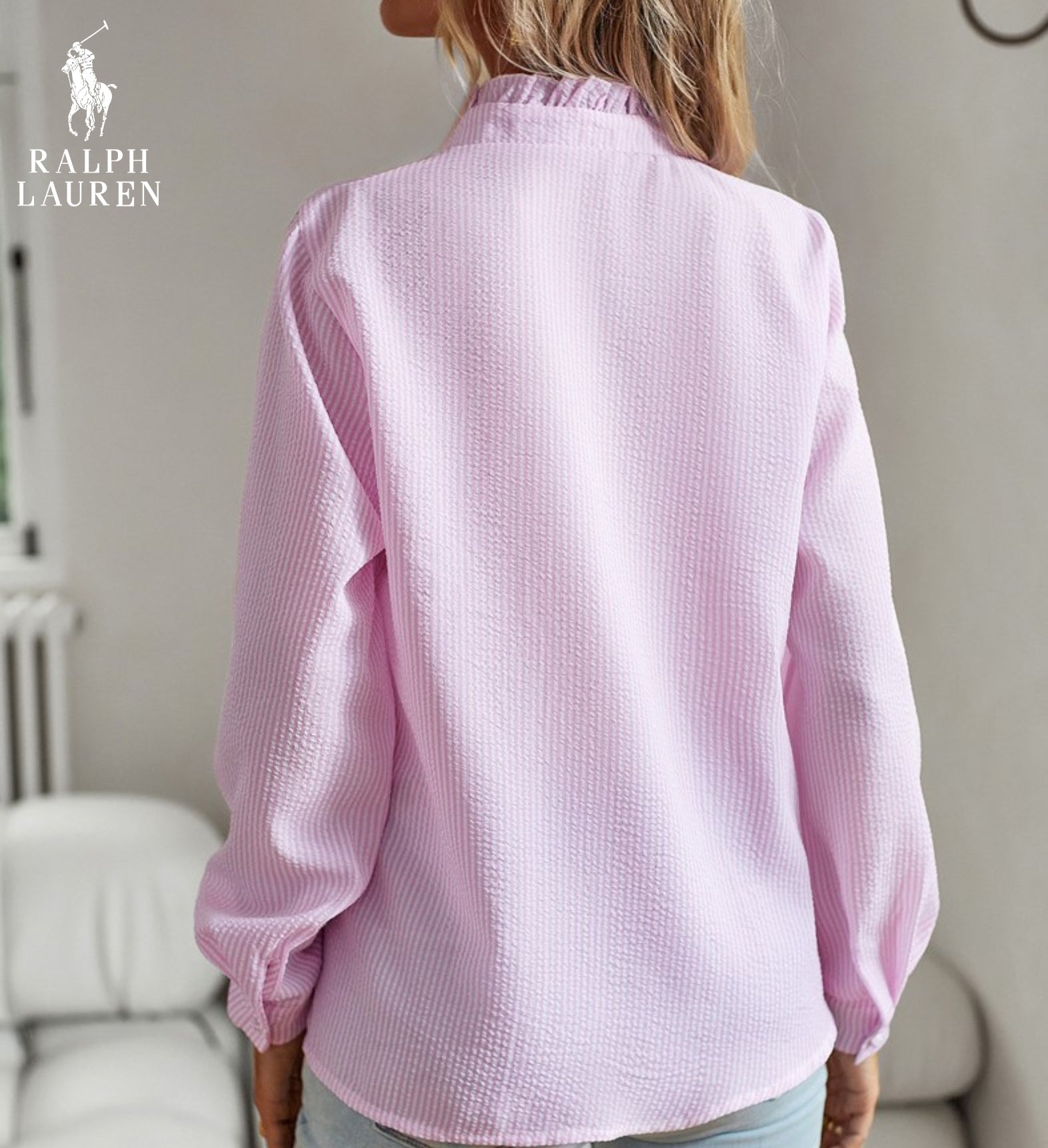 Blusa R. Lauren con Volantes – Estructura Suave y Clásico Botón