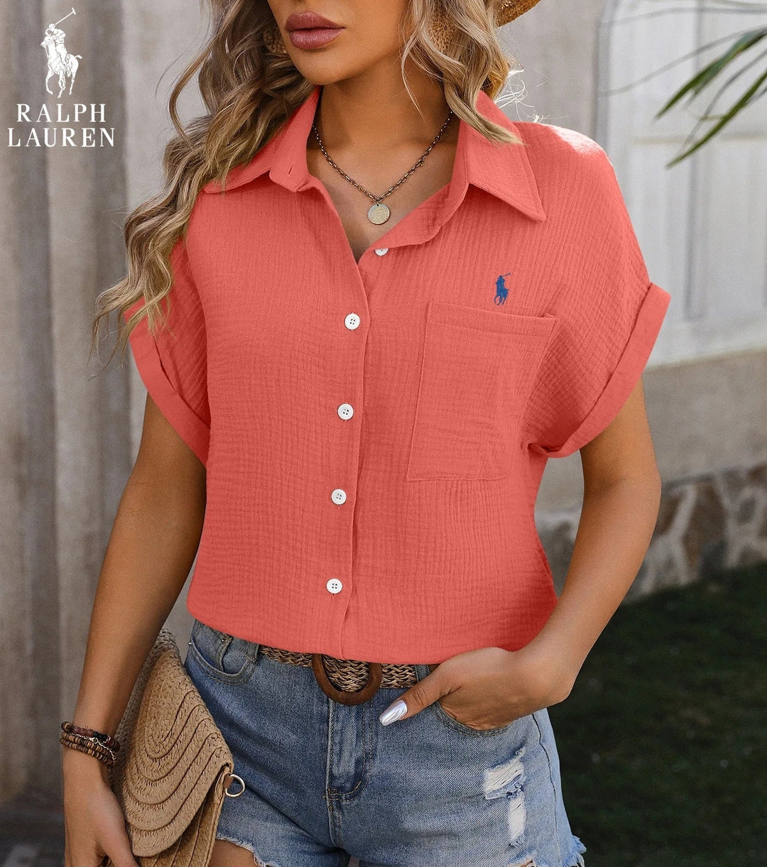 Camisa de Manga Corta R. Lauren con Bolsillo en el Pecho – Corte Aireado