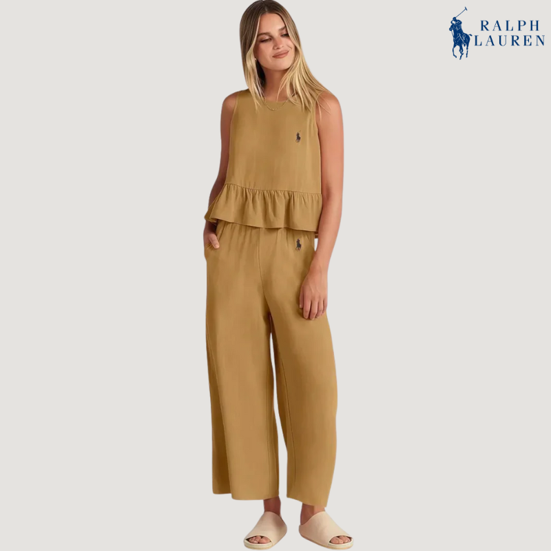 R. Lauren Conjunto de Dos Piezas con Tirantes Volantes + Sombrero de Sol Gratis – Compra 1, Lleva 2