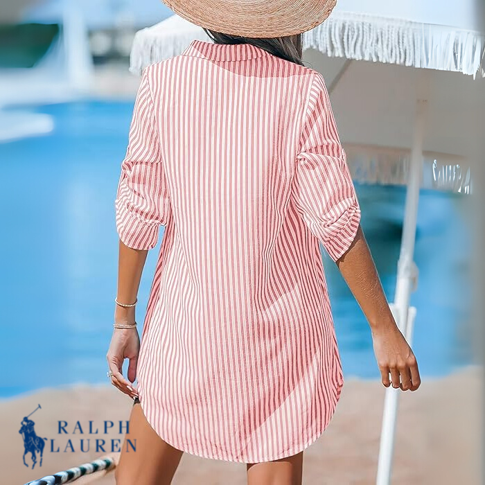 R. Ꮮаᴜгеn Vestido Camisero a Rayas Clásico