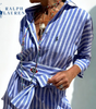 R. Ꮮаᴜгеn Vestido Camisero a Rayas con Cintura Ajustable