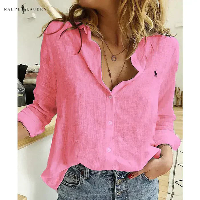 R. Ꮮаᴜгеn Camisa de Lino con Botones